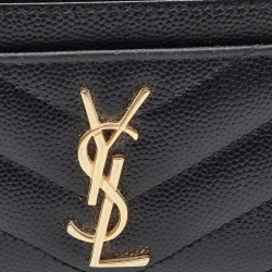 مملوكة مسبقًا Saint Laurent Black Matelassé Leather Monogram Card Holder  