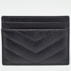 مملوكة مسبقًا Saint Laurent Black Matelassé Leather Monogram Card Holder  