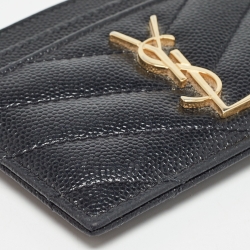 مملوكة مسبقًا Saint Laurent Black Matelassé Leather Monogram Card Holder  