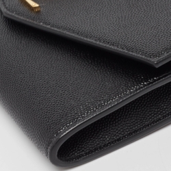 Pre Owned Saint Laurent Black Leather Uptown Wallet on Chain