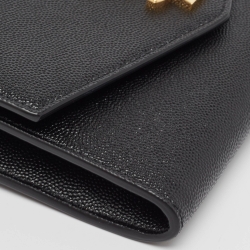 Pre Owned Saint Laurent Black Leather Uptown Wallet on Chain