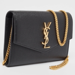Pre Owned Saint Laurent Black Leather Uptown Wallet on Chain