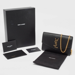 Pre Owned Saint Laurent Black Leather Uptown Wallet on Chain