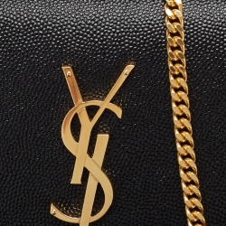 Pre Owned Saint Laurent Black Leather Uptown Wallet on Chain