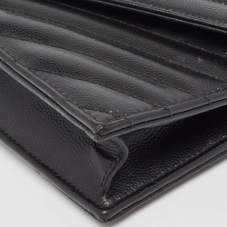 Pre Owned Saint Laurent Black Matelassé Leather Envelope Wallet on Chain