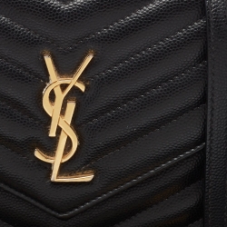 Pre Owned Saint Laurent Black Matelassé Leather Envelope Wallet on Chain