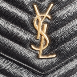 Pre Owned Saint Laurent Black Matelassé Leather Envelope Wallet on Chain