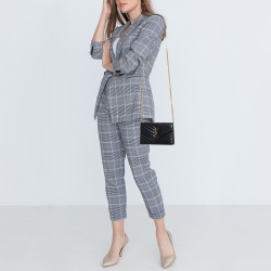 Pre Owned Saint Laurent Black Matelassé Leather Envelope Wallet on Chain