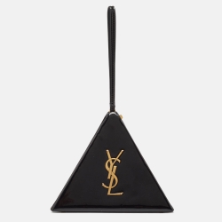 Pre Owned Saint Laurent Black Patent Leather Pyramid Box Wristlet Clutch