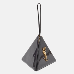 Pre Owned Saint Laurent Black Patent Leather Pyramid Box Wristlet Clutch
