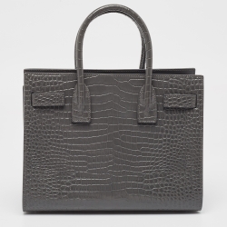 Pre Owned Saint Laurent Grey Croc Embossed Leather Baby Classic Sac De Jour Tote