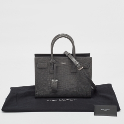 Pre Owned Saint Laurent Grey Croc Embossed Leather Baby Classic Sac De Jour Tote