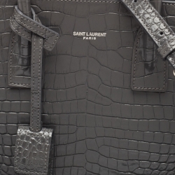 Pre Owned Saint Laurent Grey Croc Embossed Leather Baby Classic Sac De Jour Tote