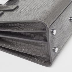 Pre Owned Saint Laurent Grey Croc Embossed Leather Baby Classic Sac De Jour Tote