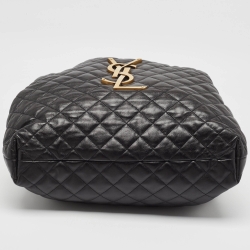 Pre Owned Saint Laurent Black Quilted Leather Maxi Icare Shopper Tote