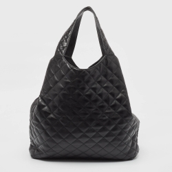 Pre Owned Saint Laurent Black Quilted Leather Maxi Icare Shopper Tote