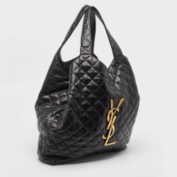 Pre Owned Saint Laurent Black Quilted Leather Maxi Icare Shopper Tote