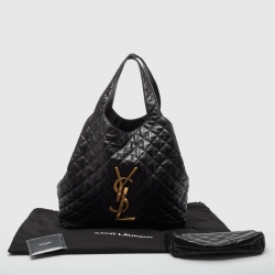 Pre Owned Saint Laurent Black Quilted Leather Maxi Icare Shopper Tote