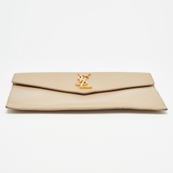 Pre Owned Saint Laurent Beige Leather Uptown Clutch