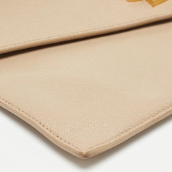 Pre Owned Saint Laurent Beige Leather Uptown Clutch