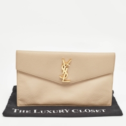 Pre Owned Saint Laurent Beige Leather Uptown Clutch
