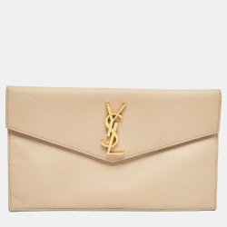 Pre Owned Saint Laurent Beige Leather Uptown Clutch