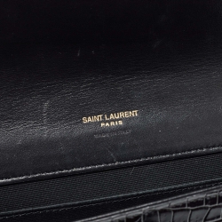 Pre Owned Saint Laurent Black Croc Embossed Leather Cassandre Flap Pouch