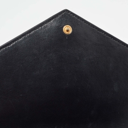 Pre Owned Saint Laurent Black Croc Embossed Leather Cassandre Flap Pouch