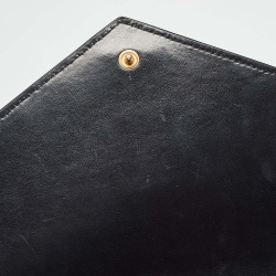 Pre Owned Saint Laurent Black Croc Embossed Leather Cassandre Flap Pouch