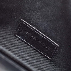 Pre Owned Saint Laurent Black Croc Embossed Leather Cassandre Flap Pouch