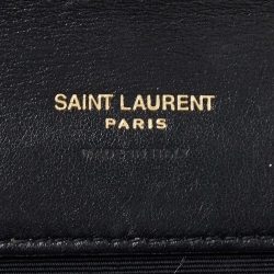 Pre Owned Saint Laurent Black Croc Embossed Leather Cassandre Flap Pouch