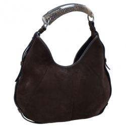 Pre Owned Saint Laurent Paris Brown Suede Small Mombasa Hobo