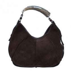Pre Owned Saint Laurent Paris Brown Suede Small Mombasa Hobo