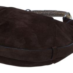 Pre Owned Saint Laurent Paris Brown Suede Small Mombasa Hobo