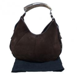 Pre Owned Saint Laurent Paris Brown Suede Small Mombasa Hobo