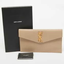Pre Owned Saint Laurent Beige Leather Uptown Clutch