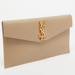 Pre Owned Saint Laurent Beige Leather Uptown Clutch