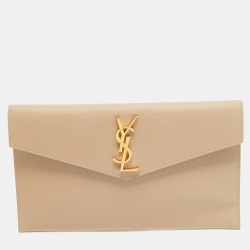 Pre Owned Saint Laurent Beige Leather Uptown Clutch
