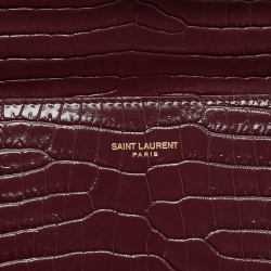 Pre Owned Saint Laurent Burgundy Croc Embossed Leather Mini Cassandra Top Handle Bag