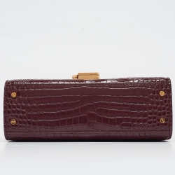 Pre Owned Saint Laurent Burgundy Croc Embossed Leather Mini Cassandra Top Handle Bag