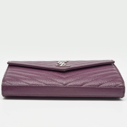 Pre Owned محفظة بسلسلة سان لوران جلد ماتيلاسيه بنفسجي مونوغرامي ظرفية