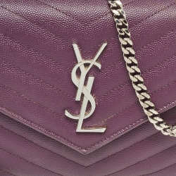 Pre Owned محفظة بسلسلة سان لوران جلد ماتيلاسيه بنفسجي مونوغرامي ظرفية