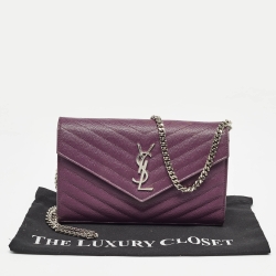 Pre Owned محفظة بسلسلة سان لوران جلد ماتيلاسيه بنفسجي مونوغرامي ظرفية