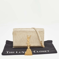 Pre Owned Saint Laurent  Gold Glitter Kate Tassel Wallet On Chain