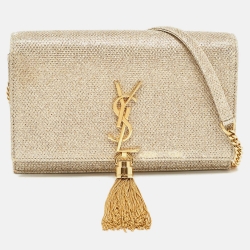 Pre Owned Saint Laurent  Gold Glitter Kate Tassel Wallet On Chain