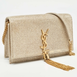 Pre Owned Saint Laurent  Gold Glitter Kate Tassel Wallet On Chain
