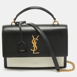 Saint Laurent Black/White Leather Medium Sunset Top Handle Bag