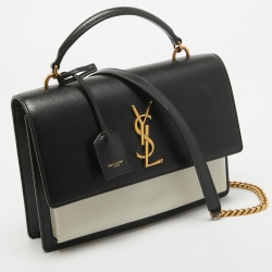 Saint Laurent Black/White Leather Medium Sunset Top Handle Bag