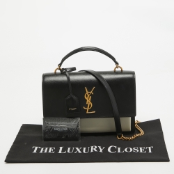 Saint Laurent Black/White Leather Medium Sunset Top Handle Bag