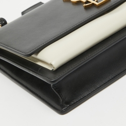Saint Laurent Black/White Leather Medium Sunset Top Handle Bag